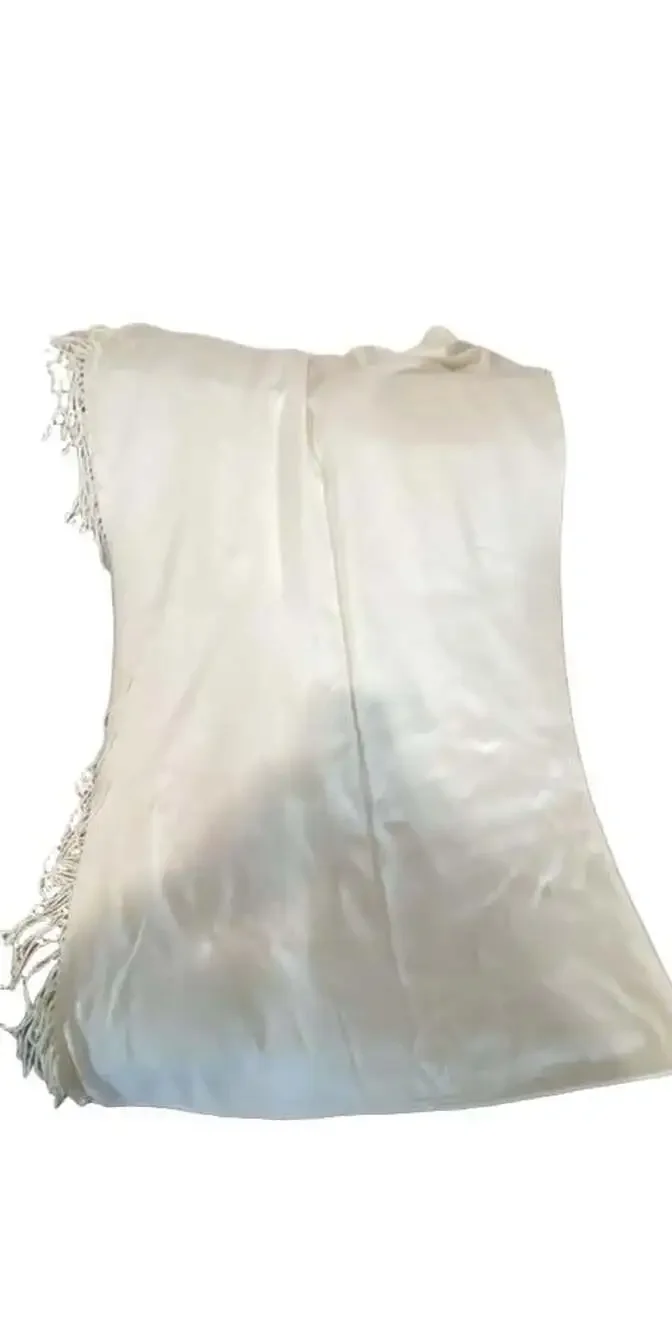 Pottery Barn White Fringe Blanket Throw W Monogram 50x60